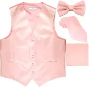 New Men's solid Tuxedo Vest Waistcoat & necktie & Bow tie & Hankie pink wedding