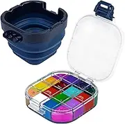 Airtight Paint Saver Storage Palette Box, 16-Well Palette Box with Lid, Include Paint Brush Basin, Perfect for Gouache, Acrylic, Watercolor and Oil Paint (Blue)