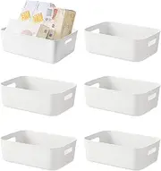 Set of 6 Plastic Storage Bins, Durable Multi-Use Storage Basket, Plastic Desk Cabinet Organizer for Kitchen, Household Laundry Room, Bathrooms, Cabinets, Pantry Organization