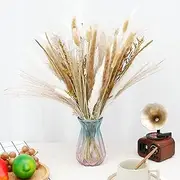 Natural Pampas Grass Decor Fluffy Dried Flowers Bouquet for Home Decor Dried Flower Bouquets for Wedding Easy to Maintain for Home Party (Wood Color)