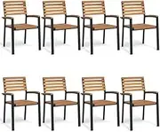 Stackable Garden Chairs 8 pcs Solid Wood Acacia and Metal Patio Chair