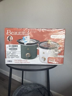 Beautiful 2-Pack 2qt Slow Cooker, Thyme, White Icing by Drew Barrymore NEW