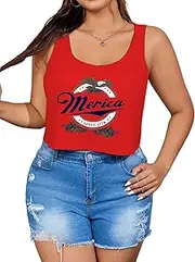 [SODSHY] Women's Plus Size Tops USA Shirt Memorial Day Red White and Blue Patriotic Shirts American Flag Graphic Tank Tops, S3-red-4, 3X-Large