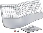 MEETION Wireless Ergonomic Keyboard and Mouse, Ergo Keyboard with Vertical Mouse, Split Keyboard with Cushioned Wrist Palm Rest Natural Typing Rechargeable Full Size, Windows/Mac/Computer/Laptop, Gray
