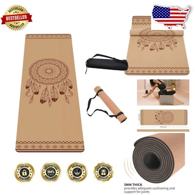 Moisture-Wicking Cork Yoga Mat (72"L x 24"W) - Ideal for Home Workouts