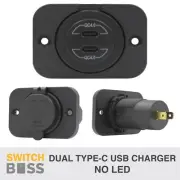 DUAL USB C Type-C Charger NO LED Flush Mount Panel Round 12v Power Socket