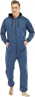 [Generic] Sock Boy Sleepwear for Men Zipper V Neck Long Sleeve Solid Color Hoodie Romper Sleepwear Pants for Big and Tall Men