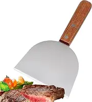 BBQ Scraper for Grill Cleaning - Stainless Steel Humburger Turner,Bevel-Edged BBQ Scraper for Griddle with Wood Handle for Cooking, Grill Cleaning, Grilling