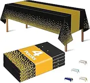 OHOME Halloween Decorations - 4 Pack Disposable Plastic Table Cloths for Parties,Black and Gold Table Covers for Halloween Party Decorations | 50th 60th Birthday Decorations 54" x 108"
