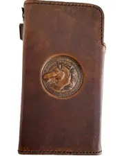 Genuine Leather Case for Iphone 14 13 12 15 Pro Max Wallet Book Stamping Horse 8
