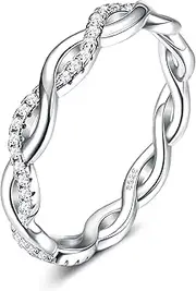 [Sanfenly] 925 Sterling Silver Rings for Women Silver Twisted Rope Infinity Cubic Zirconia Eternity Wedding Band Simulated Diamond Engagement Promise Stackable Rings for Her