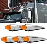 Ricoy 5PCS 12v 17 LED Amber Cab Marker Roof Running Top Lights Assembly Super Bright Chrome Cab Lights For Heavy Duty Trucks Kenworth Peterbilt Freightliner Mack Volvo International (5)
