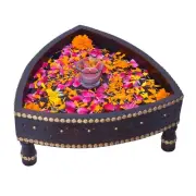 Wooden Chakki Table Hand Carved Grinder Table Brass Fitted Table Coffee Table
