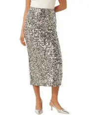 [Forever New] Sylvia Sequin Column Skirt in Silver