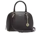 DKNY Bryant Convertible Strap Dome Satchel Handbag Black Gold Tone 220001