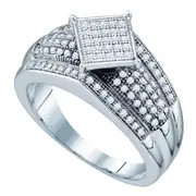 Sterling Silver Round Diamond Square Bridal Engagement Ring 1/3 Cttw