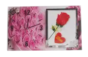 Wall Clock Glass Density Board with Photo insert Home Pink Rose 50cm(L)x30cm(H)