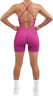 [ZPLxi] Women's Workout Jumpsuits Seamless Backless Strappy Scrunch Yoga Romper Butt Lifter Tummy Control Padded Bra Bodysuits