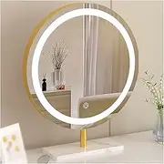 Round LED Makeup Vanity Mirror with Lights, True Daylight Simulation, Anti-Explosion, Perfect for Women, Girls, Makeup Artists - Vanity Mirror with Lights Desk(Gold,Medium)