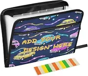 Custom Document File Folder 13 Pockets A4 Letter Size Customization File Holder with Zipper Closure for Office School Fake Glitter Cartoon Car Navy Blue carpetas de