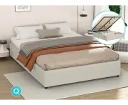 ALFORDSON Bed Frame Queen Size Gas Lift Storage Mattress Base Beige