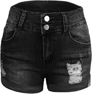 [PCBVAKGKYT] High Waist Ripped Solid Skinny Stretchy Denim Shorts
