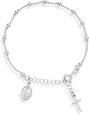 [Miabella] 925 Sterling Silver Italian Rosary Cross Bead Charm Link Chain Bracelet for Women Teen Girls, Adjustable, Made in Italy