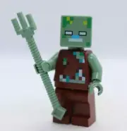 Drowned Zomie w/ Trident 21164 21178 Minecraft LEGO Minifigure Mini Figure