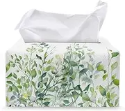 ZDCUSTOM Green Leaf Tissue Box Cover Rectangle Facial Tissue Holder Case PU Leather Stylish Tissue Cube Box Cover Napkin Tissue Holder for Office Bedroom Bathroom