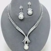CLEARANCE CLASSIC AURORA BOREALIS & CLEAR CRYSTAL FORMAL NECKLACE JEWELRY SET*
