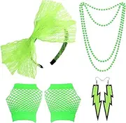 80s Fancy Dress Costume Accessories for Women, 1980s Fancy Party Costume Set with Lace Headband Earrings Necklace Fishnet Glove, Fancy Party Costume for Retro Party
