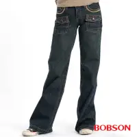 在飛比找momo購物網優惠-【BOBSON】女款貓鬚大喇叭牛仔褲(藍9039-77)