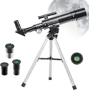 Telescopes for Kids Beginners, 50 Aperture 360mm Refractor Telescopes for Astronomy Beginners, Portable Travel Telescope with Tabletop Tripod, Three Eyepieces and Finder Scope（Black）