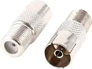 uxcell 2 Pcs Coaxial Cable Extension Adapter Connectors, F Type Female to TV PAL Female RF Coupler Coaxial Quick Connect Convertor for TV, Antenna, Tuner, Coaxial Cable, Silver Tone