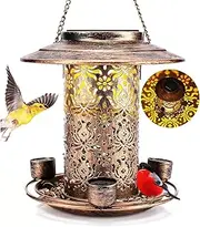 Solar Bird Feeders for Outdoors Hanging Bring Three Water Cups - Premium Grade Metal Wild Bird Feeders, Chew-Proof, Weather and Water Resistant Bird feeders, Outside and Garden Decoration