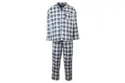 Mens Flannelette Pyjama Set Sleepwear Soft 100% Cotton PJs Two Piece - Light Blue Check