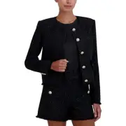 BCBGMAXAZRIA Womens Tweed Sequined Fringe Collarless Blazer BHFO 8214