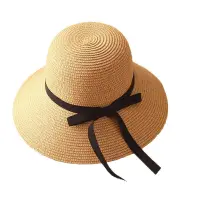 在飛比找松果購物優惠-草編遮陽帽 草編帽 沙灘帽 草帽女 遮陽草帽 圓頂草帽 遮陽