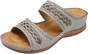 [Generic] Summer Orthopedic Sandals for Women Clip Toe Arch Support Comfortable Casual Flip Flops Beach Slip On T Strap Sandals with Massage Function (04 Grey 6.5 UK)