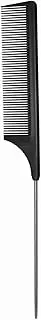 TONGTLETECH Hair Comb - a Professional Anti-static Carbon Fibre Metal-Pin Tail Comb,Heat Resistant Barber and Salon Rattail Comb with Non-skid Paddle Parting Comb,Fine Tooth in Black