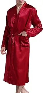 [Previn] Men's Satin Kimono Robe Long Spa Bathrobes Luxurious Silk Long Sleeve Loungewear