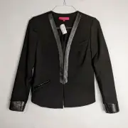 NEW Catherine Malandrino Womens Sz 6 Blazer Black Faux Leather Trim Open Front