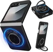RUNGOS 360° Rotatable Magnetic Ring for Samsung Z Flip 5 Case With Stand & Ring Holder [Strong Magnetic] Slim Fit Shockproof Cover for Galaxy Z Flip 5, Magsafe Compatible