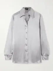 [TOM FORD] TOM FORD - Silk-charmeuse Shirt - Silver - IT38 IT 38 Silver