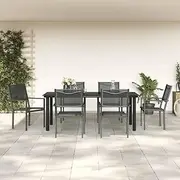 Generic 7 Piece Garden Dining Set Black Steel and Textilene,3200732