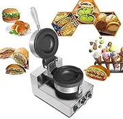 Commercial Burger Waffle Maker,Double-Sided Heating Ice Cream Burger Maker with 50-300℃ Adjustable Temperature&5-Min Timer,1300W Non-Stick Electric Panini Press Burger Machine,for Bakeries,Households