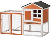 Rabbit Hutch Outdoor Bunny Enclosure 2 Layer with Rainproof Hinged Roof Pull Out Tray for Small Animals