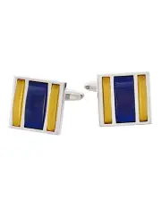 [Cudworth] Rhodium Plated Square Cats Eye Cufflinks in Gold/Navy