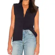 Splendid XS Sandbar Blouse Navy Blue Stripe Button Up NEW