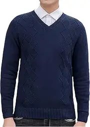 [JEShifangjiusu] Men's Knit Sweater Fashion Pullover Soft Touch V-Neck Sweatshirt Top Lightweight Ribbed Hem Sweaters